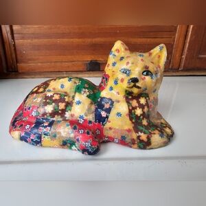 Decoupage Patchwork Cat Vintage Figurine